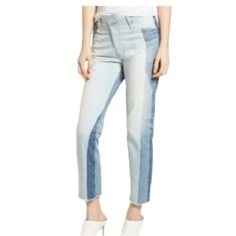 Ag Patchwork Two-Tone Light Blue Straight Jeans - image 1